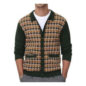 PJ Paul Jones VTG Inspired Argyle  Cardigan Sweater Collar Button Down Grandpa S